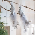 Glitzernde silberne Schaumstoff-Federvögel als Weihnachtsbaumschmuck Set, 20cm lang - Silber (Zwei Stücke)
