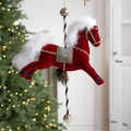 Red velvet Christmas rocking horse ornament with gold sequins and pine cones, size 36x30cm - Red Horse Tree Top Star