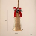 Golden Christmas bell with red velvet bow, pine cones and rustic twine hanger - Gold Argyle Long Bell with Pinecone Bow (6号)