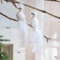 Paire d'oiseaux blancs en plumes de 20cm avec paillettes pour décoration de Noël - Blanc (Lot de 2)