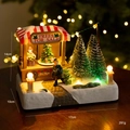 Luminous Christmas village tree shop scene with LED lights and 17x10x14cm snow base - Style A Tree Shop (USB or Battery Music Rotation)