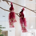 Paire d'oiseaux en mousse rouge de 20cm avec paillettes dorées et plumes violettes - Rouge (Lot de 2)