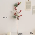 Ramo di pino natalizio artificiale con bacche rosse e pigna naturale, altezza 65cm - Ramo Grande