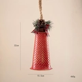 32cm Red textured metal Christmas bell hanging with pine cones and checkered ribbon bow - Red Argyle Long Bell with Pinecone Bow (7号)