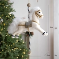White plush carousel horse Christmas hanging decoration with golden sequins and reins - Champagne Horse Tree Top Star