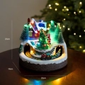 Lighted Christmas village snow house with moving train and LED lights, 20x18x23cm - Style B Cabin (USB or Battery Music Rotation)