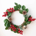 Artificial Christmas wreath with red berries, pine cones and frosted holly leaves - Frosted Red Berry Garland