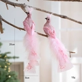 Lot de 2 oiseaux décoratifs paon rose avec plumes et paillettes pour sapin de Noël de 20cm - Rose (Lot de 2)