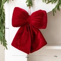 Large red velvet Christmas bow hanging ornament for festive tree decoration, 33cm size - Wine Red Large (33cm/195g)