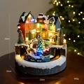 Lighted Christmas village shop with rotating train and reindeer sled decor 32cm - Style C Gift Shop (USB or Battery Music Rotation)