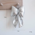 Silver metallic velvet Christmas bow ornament for tree decoration, 20cm height size - Small / Silver