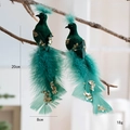 Oiseau décoratif en mousse verte avec plumes et paillettes dorées pour sapin de Noël - Vert (Lot de 2)