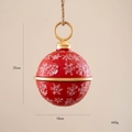 Red 25cm Christmas bell with white snowflake pattern and rustic hemp hanging rope - Red Base White Snowflake Ball Ornament (7号)