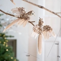 Colibrì con paillettes oro champagne e piume vere per decoro albero di Natale, 12-13cm - Champagne