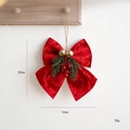 Lazo de Navidad de terciopelo rojo con campana dorada y bayas en gancho de madera, 20x16cm - Pequeño / Rojo