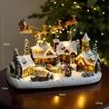 LED lighted Christmas village scene with Santa sleigh and snowy cottage decor - Style D Church Castle (USB or Battery Music Rotation)