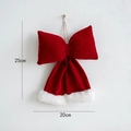 Red velvet Christmas bow ornament with white faux fur trim and hanging rope, 25x20cm - Red Plush Trim Medium (25cm)
