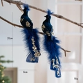 Lot de deux ornements de paon bleu avec plumes réelles pour décoration de Noël - Bleu (Lot de 2)