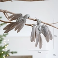 Set di 2 decorazioni natalizie a forma di colibrì con piume argentate e glitter - Argento