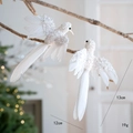 Ornamenti a colibrì bianchi con piume, paillettes e perle, lunghezza 12-13 cm - Bianco