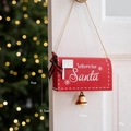 Red wooden Christmas mailbox ornament with 'Letters for Santa' text and bow decoration - Red
