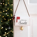 White wooden Letters for Santa mailbox ornament with red flag and gold bell detail - White