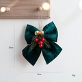 Lazo navideño de terciopelo verde oscuro con campanas doradas y bayas rojas (20x16cm) - Pequeño / Verde