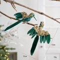 Set di 2 decorazioni natalizie a forma di colibrì piumato verde scuro e oro - Verde