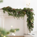 200x30cm Christmas garland with pine needles, cones and red berries on a white mantel - Long Garland Style / 2m (200x30cm)