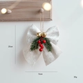 White velvet Christmas bow hanging ornament with golden bells and red berries, size 20x16cm - Small White
