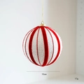 Pallina di Natale 10cm con strisce di velluto rosso e brillantini bianchi lucidi - Sfera Singola 10cm