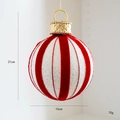 Palla di Natale a righe rosse e bianche con velluto e glitter argento 15x21cm - Sfera Singola 15cm