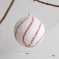 Weiße Weihnachtskugel mit roten Spiralstreifen und Samtstruktur, 8cm Durchmesser Deko - 8cm / Typ A Rot Fein Spirale