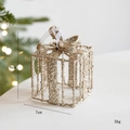 Golden Christmas gift box ornament with glitter and white ribbon bow, 9cm height - Gift Box