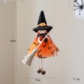 Poupée sorcière d'Halloween avec jupe en tulle orange, chapeau pointu et balai - Orange