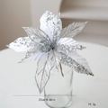 22cm white Christmas poinsettia flower with silver sequins and mesh fabric - Silver