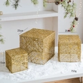 Set di 3 scatole regalo di Natale in metallo dorato con paillettes da 15cm, 20cm e 25cm - Stile Paillettes Arte del Ferro Oro