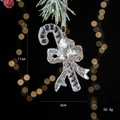 Addobbo a forma di bastoncino di zucchero in acrilico con grande fiocco argento glitter - Bastoncino di Zucchero