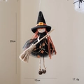 Poupée de sorcière d'Halloween avec robe en tulle orange et pendentif balai en bois - Noir