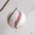 8cm rot-weißer Weihnachtsball mit Spiralstreifen, weicher Beflockung und silberner Kappe - 8cm / Typ D Rot Grobe Spirale