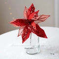 Red glitter poinsettia artificial Christmas flower decoration with mesh fabric, 22cm diameter - Red