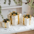 Three-piece white faux fur Christmas gift boxes with gold ribbons in 15cm, 20cm, and 25cm sizes - White Gold Branch Plush Style