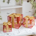 Three-piece red mesh Christmas gift boxes with gold bows and 15cm-25cm height specs - Red Gold Ribbon Mesh Style