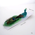Teal sequined Christmas peacock bird ornament with real feathers, 27cm length size guide - Green Peacock