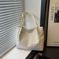 Sac fourre-tout beige tissé chic avec anses tressées et finition texturée - Blanc