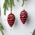Red flocked pine cone Christmas tree ornament with gold glitter detail and hanging loop - Pine Cone