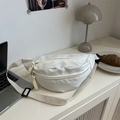Creamy white minimalist crossbody chest bag with woven rope zippers and wide strap - White