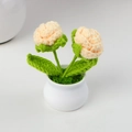 Handmade crochet rose potted plant in cream orange with white ceramic vase - Double-Head Rose Potted Plant / Nude