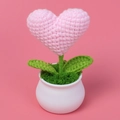 Handmade crochet heart potted plant in pink yarn with white pot for desktop decoration - Pink Heart Potted Plant