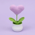 Handmade crochet potted plant featuring a purple heart flower with green leaves in a white pot - Purple Heart Potted Plant